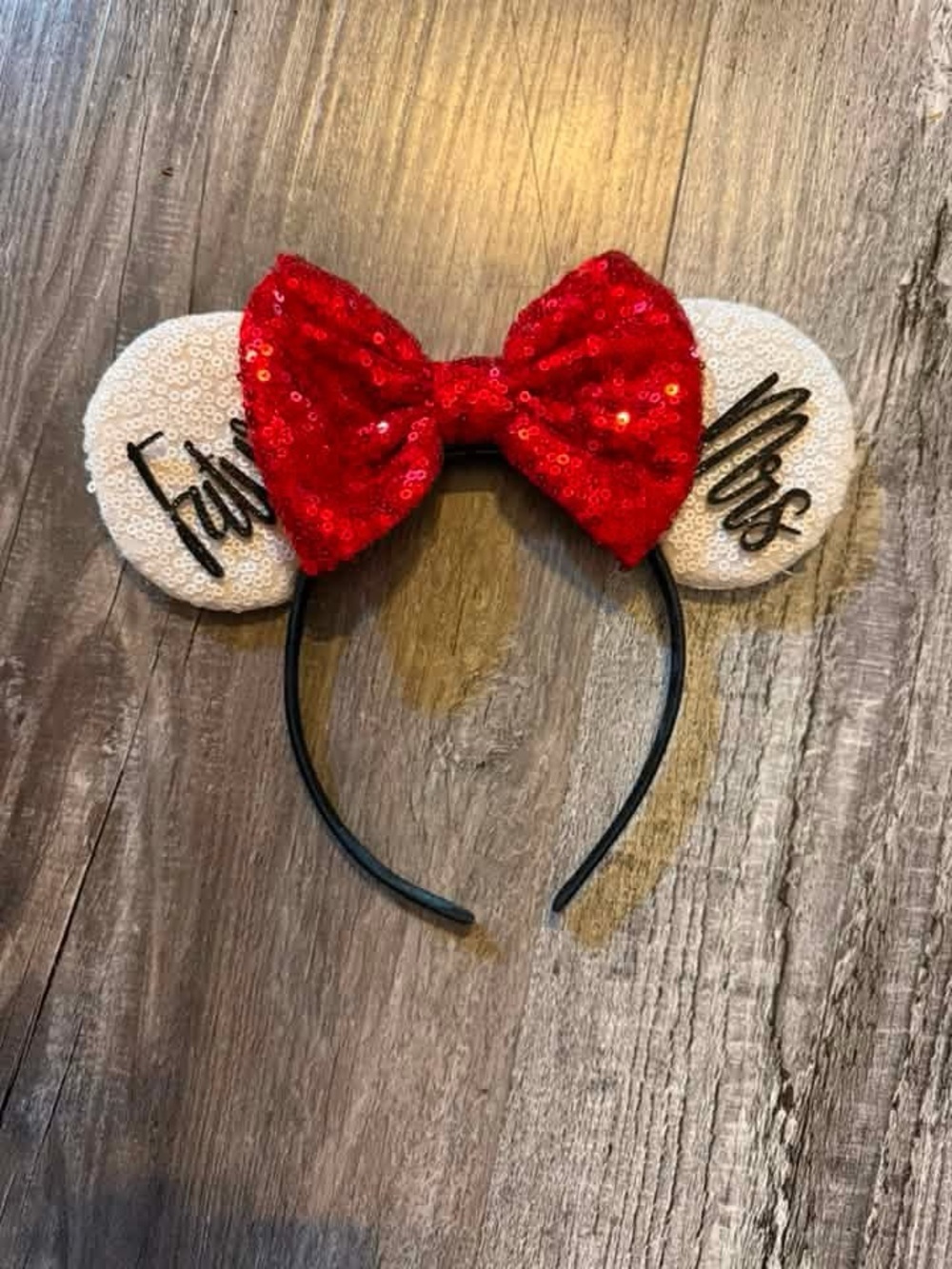 Sequin Minnie Mouse Style Headband with Red Bow -